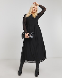 Black Mesh Midi Dress - Image