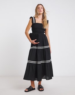 Black Scallop Detail Midi Dress - Image