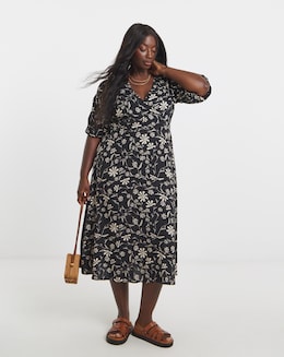 Mono Floral Print Wrap Dress - Image