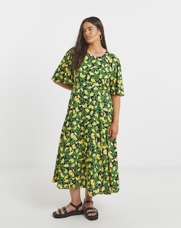 Simply Be Lemon Print Spun Viscose Midi Dress