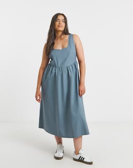 Blue Seamed Detail Utility Midi Dress - Image