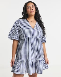 Navy Gingham Smock Dress - Image