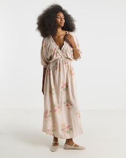 Simply Be Printed Linen Blend Midi Dress - Image