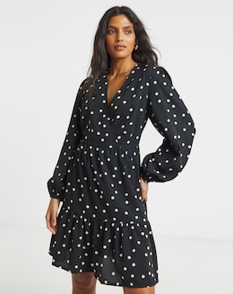 Simply Be Mono Spot Print Wrap Smock Dress