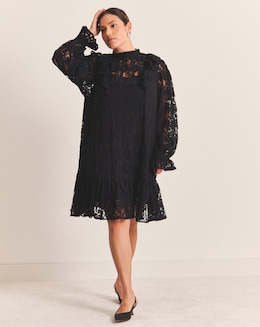 Simply Be Black Lace Ruffle Mini Dress
