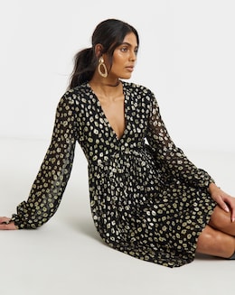 Gold Animal Jacquard Smock Dress - Image