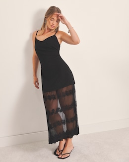 Simply Be Black Lace Hem Overlay Slip Dress
