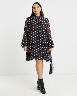 Spot Print Swing Dress With Tie Detail - Image