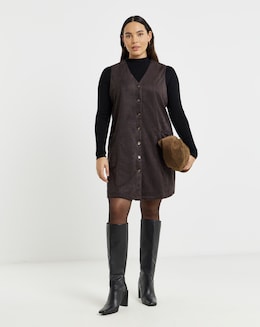 Simply Be Chocolate Suedette Button Through A Line Dress