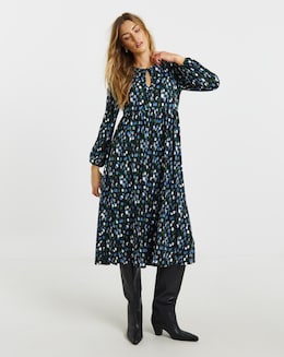 Simply Be Spot Print Supersoft Tie Neck Midi Dress