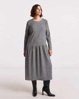 Simply Be Mono Jersey Check Drop Waist Midi Dress