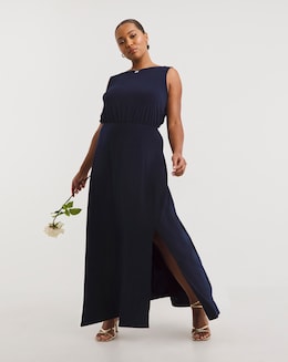 Navy Cowl Back Maxi Dress - Image