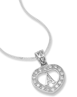 Sterling Silver &amp; Cubic Zirconia Initial Heart Pendant