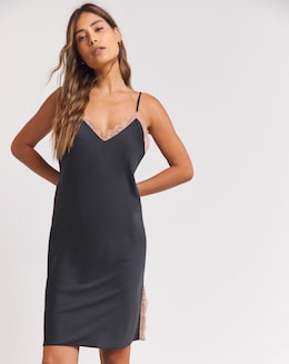 Figleaves Stretch Satin Lace Chemise - Image