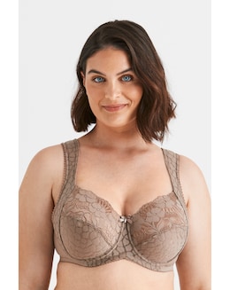 Miss Mary of Sweden Jacquard &amp; Lace Wired Bra Taupe