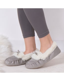 Totes Ladies Sparkle Moccasin Slippers