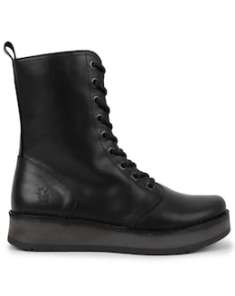 Fly London Rami Black Leather Lace Up Ankle Boots Standard Width