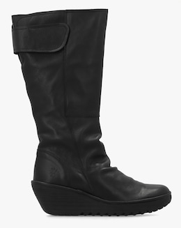 Fly London Yulo Black Wedge Knee Boots - Image