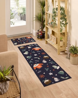 Seasons Greetings Washable Nylon Runner &amp; Doormat Set