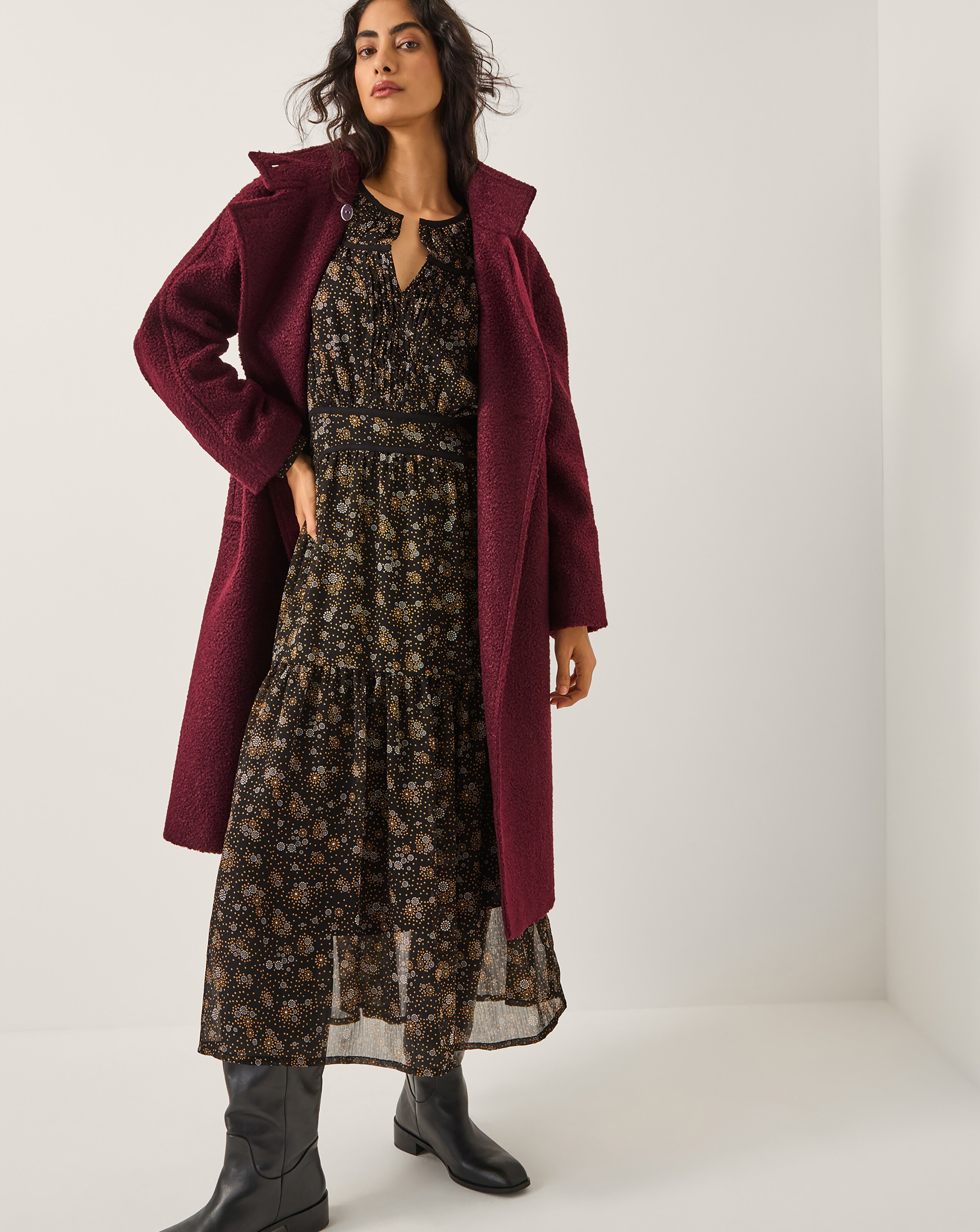 Wine Maxi Teddy Faux Fur Coat | JD Williams