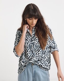 Printed Linen Mix Shirt - Image