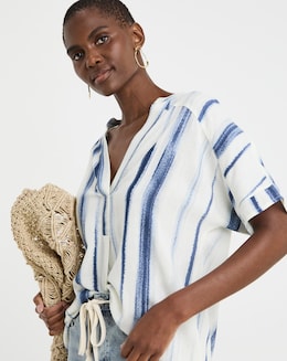 Printed Linen Mix Tunic Top - Image