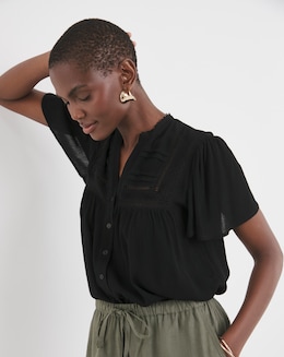 Textured Crinkle Ladder Insert Blouse - Image