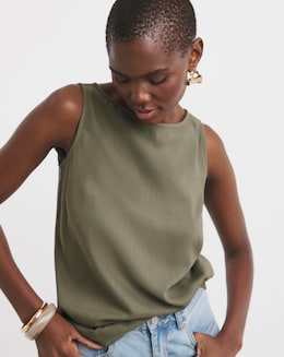 Slash Neck Linen Mix Shell Top - Image