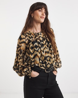 Printed Georgette Button Through Blouse - Image