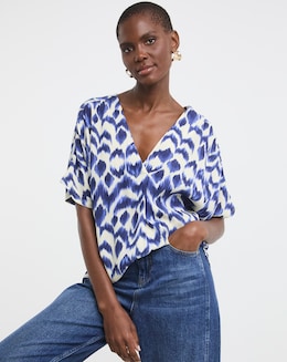 Printed Textured Crinkle Tunic Top - Image