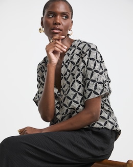 Printed Linen Mix Tunic Top - Image