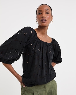 Broderie Elasticated Neckline Top - Image