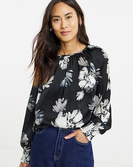 Printed Satin Raglan Blouse - Image