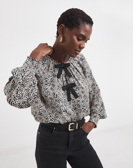 Bow Front Satin Raglan Blouse - Image