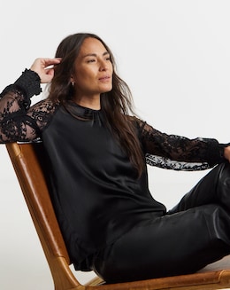 Lace Sleeve Raglan Blouse - Image