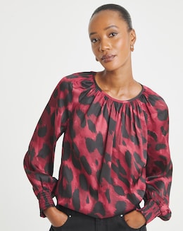 Printed Satin Raglan Blouse - Image