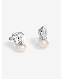 Jon Richard Rhodium Plated Cubic Zirconia And Pearl Drop Earrings
