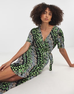 Crinkle Midi Empire Dress With Side Ties - Image