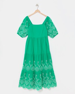 Broderie Tiered Dress With Puff Sleeves - Image