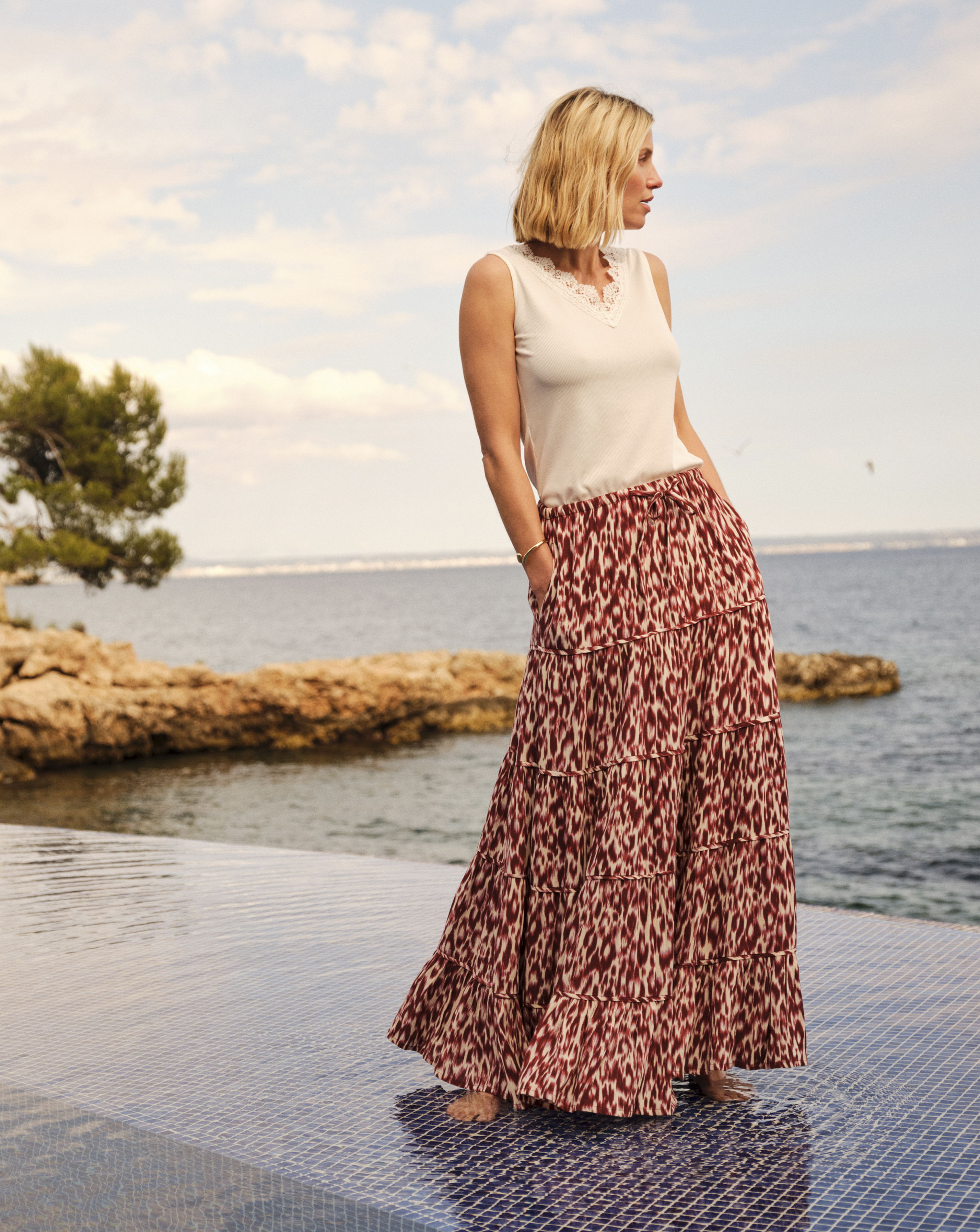 Long Skirt Womens Split Maxi Skirt Swing Ruffle High Waist Pleated