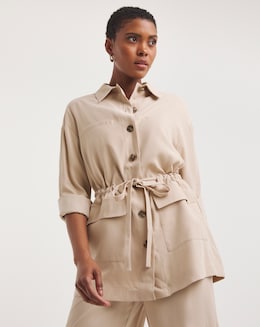 Stone Twill Tie Waist Overshirt - Image
