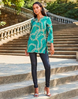 Sosandar Metalic Lace Up Tunic - Image