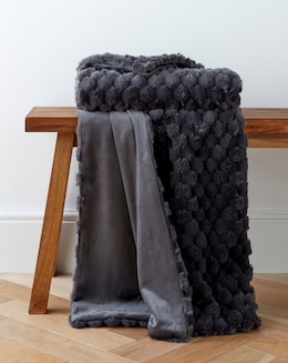 Scallop Faux Fur Throw - Charcoal - Image
