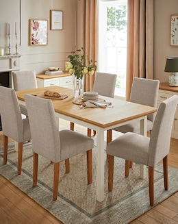 Julipa Ashford Extending 6 to 8 Seater Table with 6 Ava Fabric Chairs