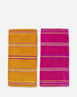 Catherine Lansfield Cotton Rainbow Beach Towel Pair - Hot Pink &amp; Orange