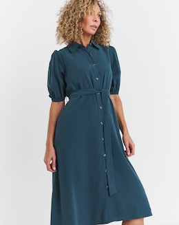 Shirt Dress With Puff Sleeves - Image