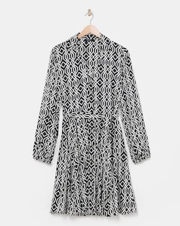 Long Sleeve Belted Swing Shirt Dress - Image