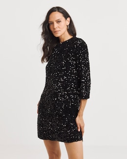Velvet Sequin Shift Dress