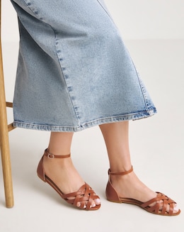 Laser Cut Out Peep Toe Shoes Ex Wide Fit - Image