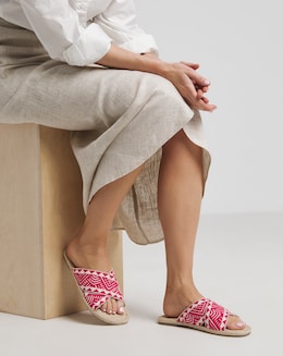 Embroidered Cross Flat Sandal Wide - Image